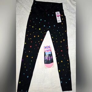 POP Fit Harlow Pocket Leggings Starry Stripe Size Large NWT Incl Bonus Socks